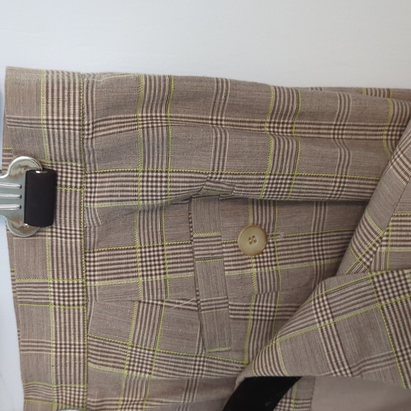 Talbots Sz 12 Petite Tan Cotton Linen Plaid Pantsuit - Picture 4 of 6